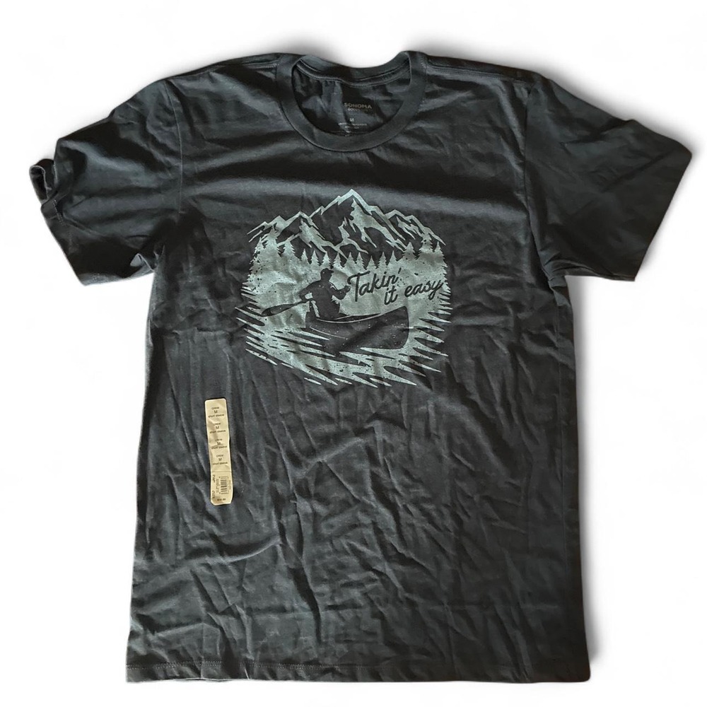 Dark Heather Blue "Takin' it easy" graphic tee. Men's medium (FITS BIG)